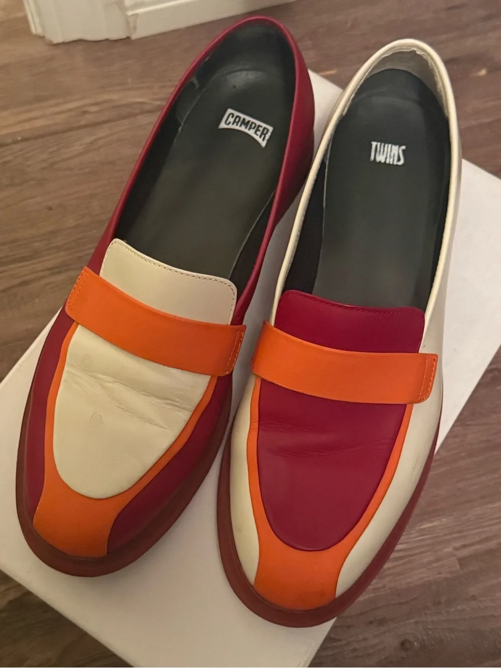 Camper Women's Colorblock Leather Loafers in Red, Orange & Cream